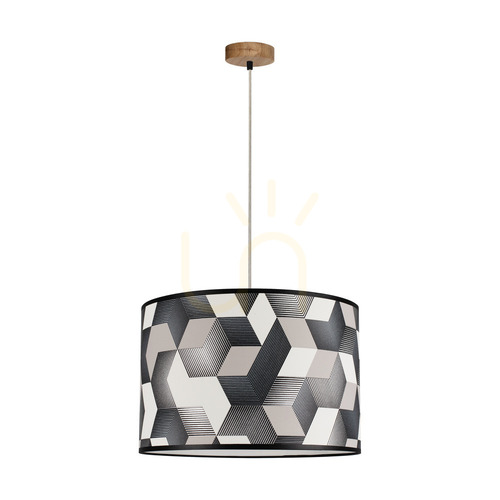 Sprawdź Lampa Wisząca Espacio 1xE27 Max.60W Dąb Olejowany/Transparentny Kabel PVC/Wielokolorowy Abażur z Tapety Ø40 cm