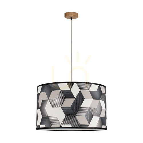 Sprawdź Lampa Wisząca Espacio 1xE27 Max.60W Dąb Olejowany/Transparentny Kabel PVC/Wielokolorowy Abażur z Tapety Ø50 cm