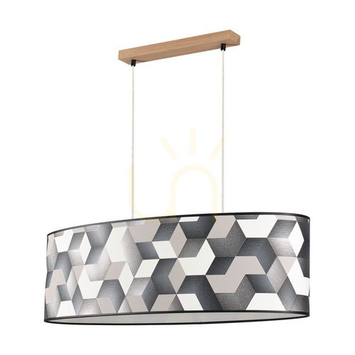 Sprawdź Lampa Wisząca Espacio 2xE27 Max.40W Dąb Olejowany/Transparentny Kabel PVC/Wielokolorowy Abażur z Tapety 80 cm
