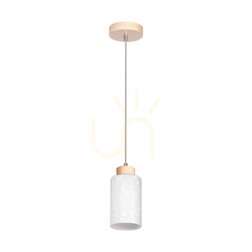 Sprawdź Lampa Wisząca Flores 1xE27 Max.60W Brzoza/Transparentny Kabel PVC/Biały Szklany Klosz z Kwiatowym Wzorem Ø10 cm