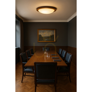 Lampa Sufitowa Frida 1xLED 2700K 18W Drewno Bukowe Orzechowe/Biały Szklany Klosz Ø45 cm small 2