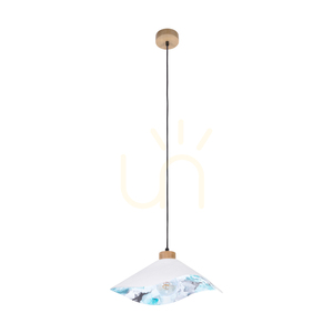 Lampa Wisząca Hattu Floral 1xE27 Max.40W Dąb Olejowany/Czarny Kabel w Oplocie/Biało-Wielokolorowy Abażur Ø40 cm small 0