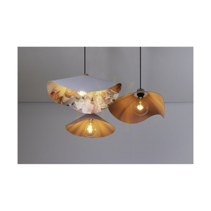 Lampa Wisząca Hattu Floral 1xE27 Max.40W Dąb Olejowany/Czarny Kabel w Oplocie/Szaro-Wielokolorowy Abażur Ø40 cm small 2