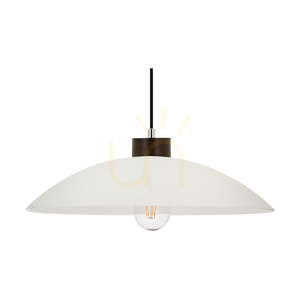 Lampa Wisząca Jona 1xE27 Max.60W Drewno Bukowe Orzechowe/Czarny Kabel w Oplocie/Biały Szklany Klosz Ø40 cm small 1