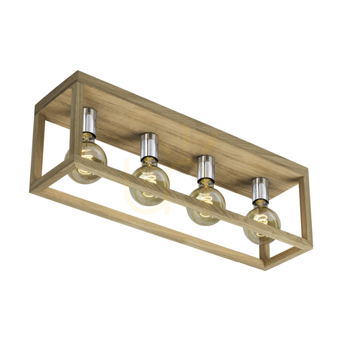 Sprawdź Lampa Sufitowa Kago 4xE27 Max.60W Dąb Olejowany/Chrom Metal 68 cm
