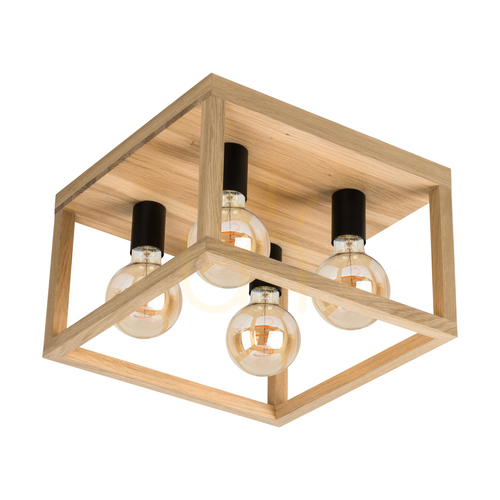 Sprawdź Lampa Sufitowa Kago 4xE27 Max.60W Dąb Olejowany/Czarny Metal 36 cm