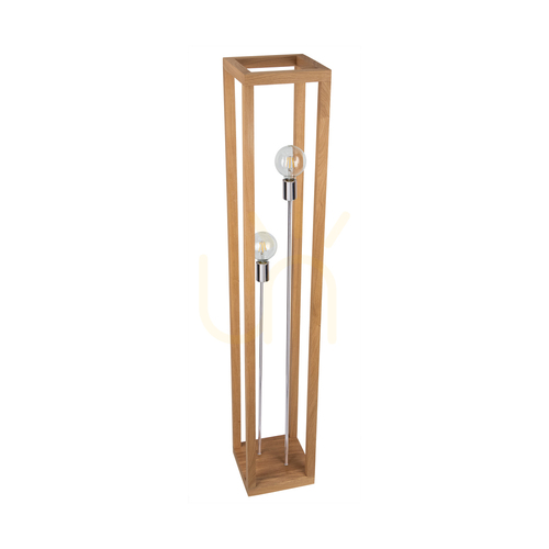 Sprawdź Lampa Podłogowa Kago 2xE27 Max.60W Dąb Olejowany/Chrom Metal/Czarny Kabel w Oplocie 25 cm