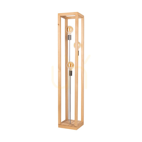 Sprawdź Lampa Podłogowa Kago 3xE27 Max.60W Dąb Olejowany/Chrom Metal/Czarny Kabel w Oplocie 25 cm