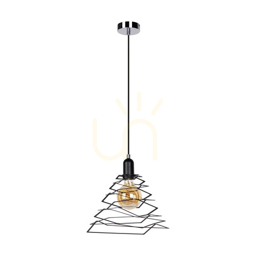Sprawdź Lampa Wisząca Komet 1xE27 Max.60W Chrom Metal/Czarny Kabel PVC/Czarny Metalowy Klosz 24 cm