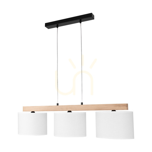 Sprawdź Lampa Wisząca Lora 3xE27 Max.40W Dąb Olejowany/Czarny Metal/Transparentny Kabel PVC/Biały Abażur 90 cm