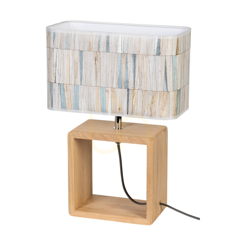 Sprawdź Lampa Stołowa Malo 1xE27 Max.25W Dąb Olejowany/Antracytowy Kabel w Oplocie/Wielokolorowy Abażur z Tapety 30 cm