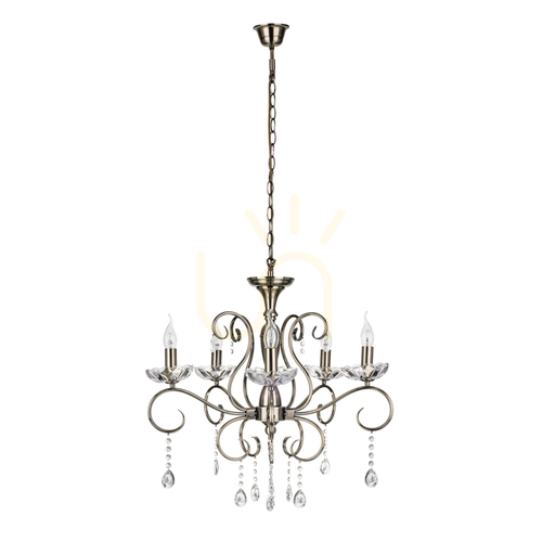 Sprawdź żyrandol Maestra 5xE14 Max.40W Patyna Metal/Transparentne Szkło Ø64 cm
