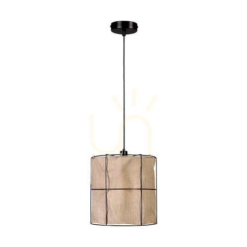 Sprawdź Lampa Wisząca Marinero 1xE27 Max.15W LED Czarny Metal/Czarny Kabel w Oplocie/Czarny Metalowy Klosz z Beżowym Lnem Ø40 cm