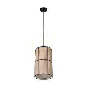 Lampa Wisząca Marinero 1xE27 Max.15W LED Czarny Metal/Czarny Kabel w Oplocie/Czarny Metalowy Klosz z Beżowym Lnem Ø20 cm small 2