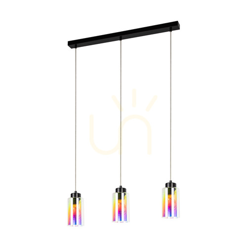 Sprawdź Lampa Wisząca Meno 3xE27 Max.60W Czarny Metal/Transparentny Kabel PVC/Wielokolorowy Szklany Klosz 54 cm