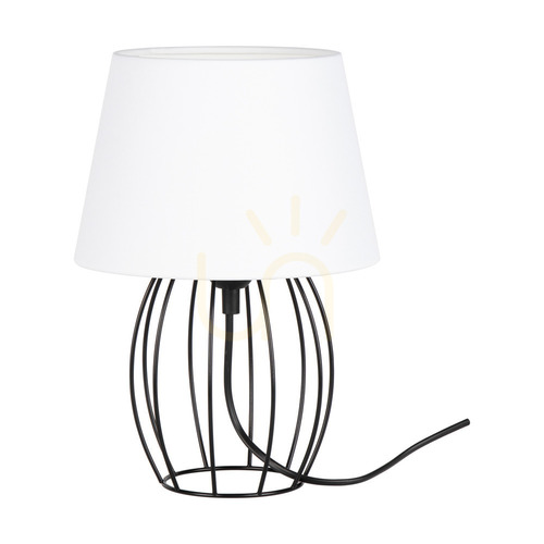 Sprawdź Lampa Stołowa Merano 1xE27 Max.25W Czarny Metal/Czarny Kabel PVC/Biały Abażur Ø20 cm