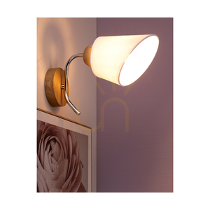 Kinkiet Mette Wood 1xE27 Max.40W Dąb Olejowany/Chrom Metal/Biały Abażur 30 cm small 2