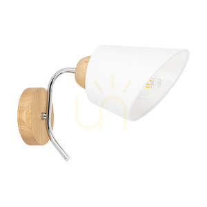 Kinkiet Mette Wood 1xE27 Max.40W Dąb Olejowany/Chrom Metal/Biały Abażur 30 cm small 0
