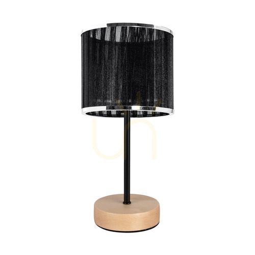 Sprawdź Lampa Stołowa Mila 1xE27 Max.25W Brzoza/Czarny Metal/Czarny Kabel PVC/Czarno-Chromowany Abażur Ø14 cm