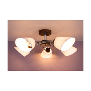 Lampa Sufitowa Mette Wood 5xE27 Max.40W Drewno Bukowe Orzechowe/Chrom Metal/Biały Abażur Ø70 cm small 3