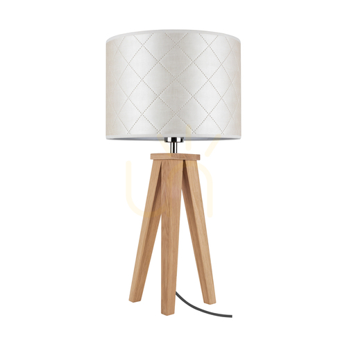 Sprawdź Lampa Stołowa Mirabella 1xE27 Max.60W Dąb Olejowany/Antracytowy Kabel w Oplocie/Perłowy Abażur Ø30 cm