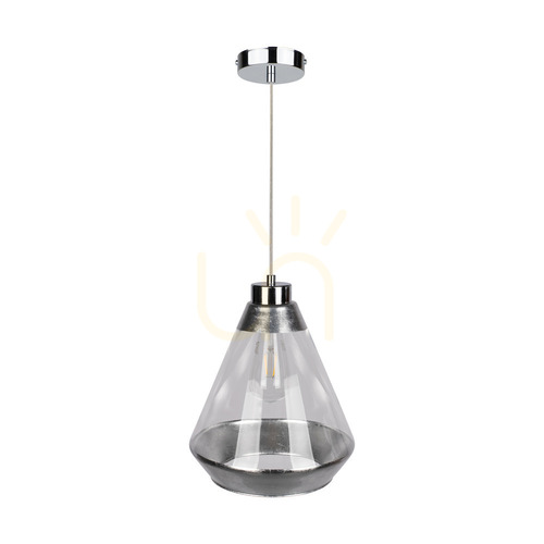 Sprawdź Lampa Wisząca Mistral 1xE27 Max.60W Chrom Metal/Transparentny Kabel PVC/Srebrno-Transparentny Szklany Klosz Ø25 cm