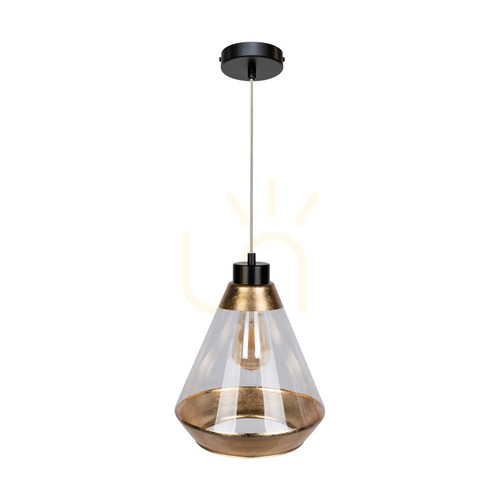 Sprawdź Lampa Wisząca Mistral 1xE27 Max.60W Czarny Metal/Transparentny Kabel PVC/Złoto-Transparentny Szklany Klosz Ø25 cm