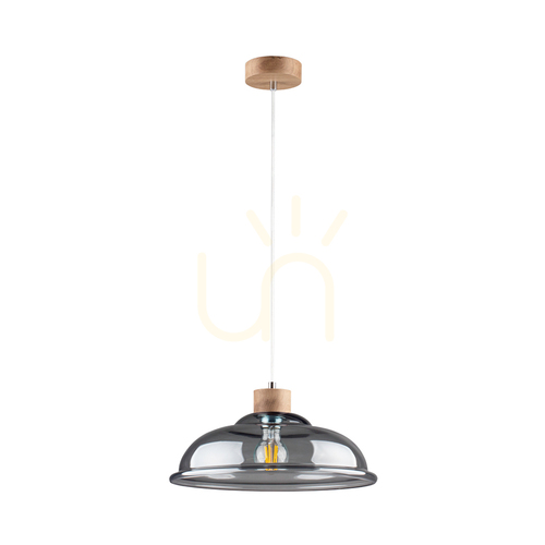 Sprawdź Lampa Wisząca Molde 1xE27 Max.60W Dąb Olejowany/Transparentny Kabel PVC/Szklany Dymiony Klosz Ø34 cm