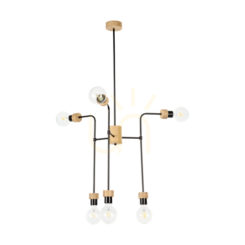 Sprawdź Lampa Sufitowa Montix 6xE27 Max.40W Dąb Olejowany/Czarny Metal Ø73 cm