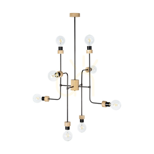 Sprawdź Lampa Sufitowa Montix 8xE27 Max.40W Dąb Olejowany/Czarny Metal Ø73 cm