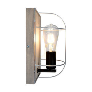 Kinkiet Netuno 1xE27 Max.15W LED Sosna Bejcowana Szara/Czarny Metal/Srebrny Metalowy Klosz 15 cm small 2