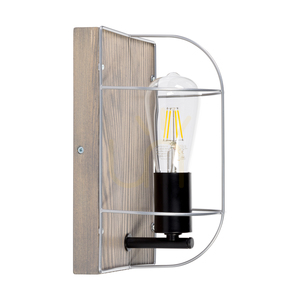 Kinkiet Netuno 1xE27 Max.15W LED Sosna Bejcowana Szara/Czarny Metal/Srebrny Metalowy Klosz 15 cm small 0