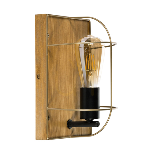 Sprawdź Kinkiet Netuno 1xE27 Max.15W LED Sosna Bejcowana Brązowa/Czarny Metal/Złoty Metalowy Klosz 15 cm