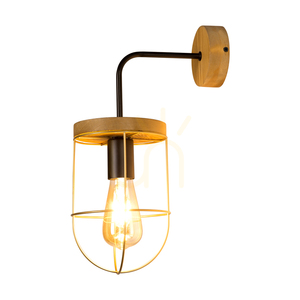 Kinkiet Netuno 1xE27 Max.25W LED Sosna Bejcowana Brązowa/Czarny Metal/Złoty Metalowy Klosz 25 cm small 1