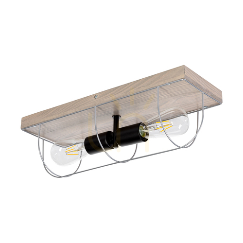 Sprawdź Kinkiet Netuno /Lampa Sufitowa 2xE27 Max.15W LED Sosna Bejcowana Szara/Czarny Metal/Srebrny Metalowy Klosz 46 cm