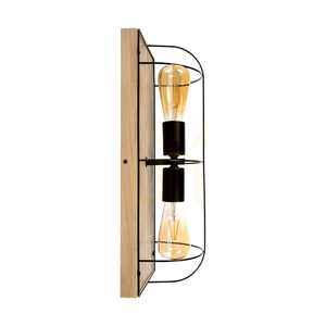 Kinkiet Netuno /Lampa Sufitowa 2xE27 Max.15W LED Dąb Olejowany/Czarny Metal 46 cm small 2