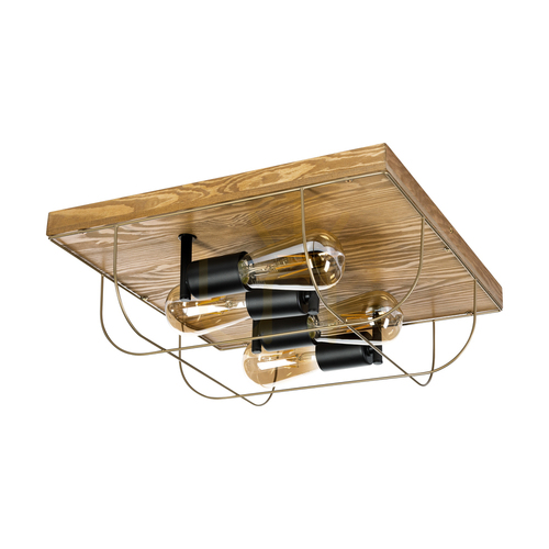 Sprawdź Lampa Sufitowa Netuno 4xE27 Max.15W LED Sosna Bejcowana Brązowa/Czarny Metal/Złoty Metalowy Klosz 40 cm