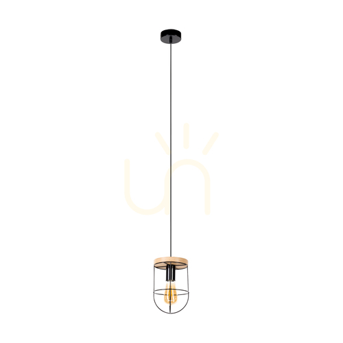 Sprawdź Lampa Wisząca Netuno 1xE27 Max.60W Dąb Olejowany/Czarny Metal/Czarny Kabel PVC Ø15 cm