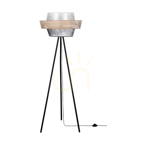 Sprawdź Lampa Podłogowa Nevoa 1xE27 Max.40W Czarny Metal/Czarny Kabel PVC/Czarno-Złoto-Srebrny Abażur Ø55 cm
