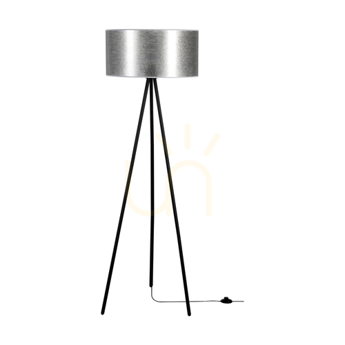 Sprawdź Lampa Podłogowa Nevoa 1xE27 Max.40W Czarny Metal/Czarny Kabel PVC/Srebrny Abażur Ø50 cm