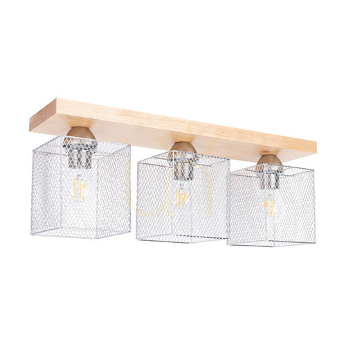 Sprawdź Lampa Sufitowa Norman Wood 3xE27 Max.25W Brzoza/Chromowany Metalowy Klosz 55 cm