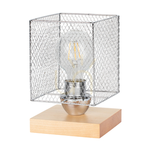 Lampa Stołowa Norman Wood 1xE27 Max.25W Brzoza/Czarny Kabel PVC/Chromowany Metalowy Klosz 13.5 cm small 0