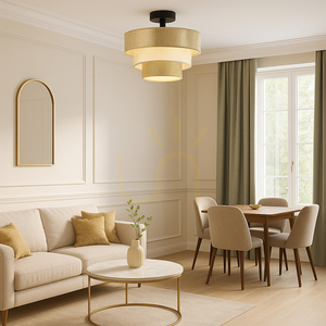 Lampa Sufitowa Ora 1xE27 Max.40W Czarny Metal/Złoto-Kremowy Abażur Ø45 cm small 1