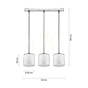 Lampa Wisząca Ora 3xE27 Max.25W Czarny Metal/Transparentny Kabel PVC/Złoty Abażur 52 cm small 3