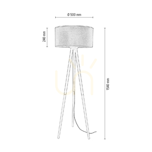 Lampa Podłogowa Panda 1xE27 Max.60W Brzoza-Czarny/Czarny Kabel PVC/Beżowy Lniany Abażur z czarną lamówką Ø50 cm small 2