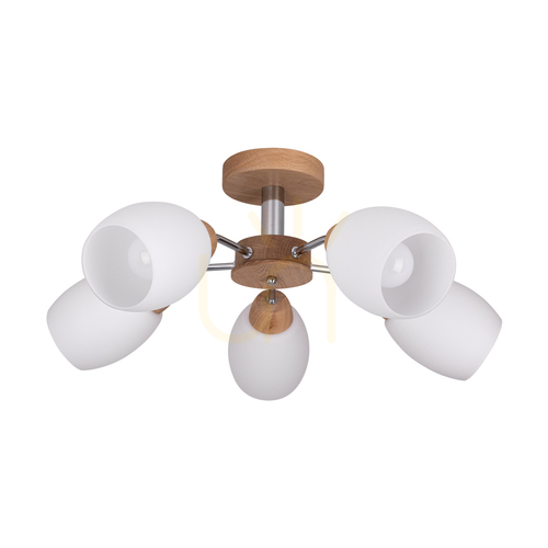 Sprawdź Lampa Sufitowa Parma Wood 5xE27 Max.60W Dąb Olejowany/Chrom Metal/Biały Szklany Klosz Ø62 cm