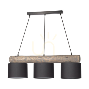 Lampa Wisząca Pino Mix 3xE27 Max.40W Sosna Bejcowana Szara/Czarny Metal/Czarny Kabel PVC/Antracytowy Abażur 100 cm small 0