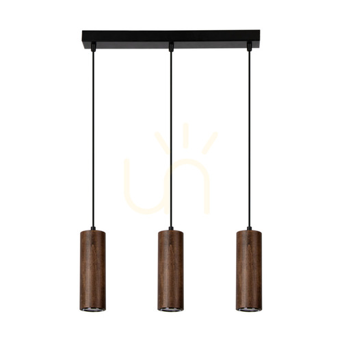 Sprawdź Lampa Wisząca Pipe Incl.3xGU10 LED Max.5W Drewno Bukowe Orzechowe/Czarny Metal/Czarny Kabel PVC 46 cm