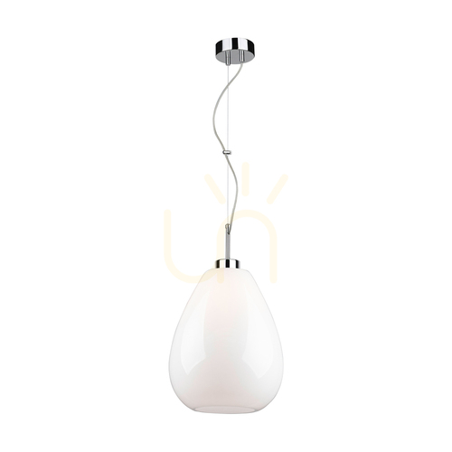 Sprawdź Lampa Wisząca Piro 1xE27 Max.60W Chrom Metal/Transparentny Kabel PVC/Biały Szklany Klosz Ø25 cm