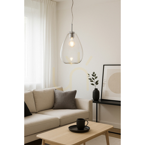 Lampa Wisząca Piro 1xE27 Max.60W Chrom Metal/Transparentny Kabel PVC/Transparentny Szklany Klosz Ø25 cm small 1